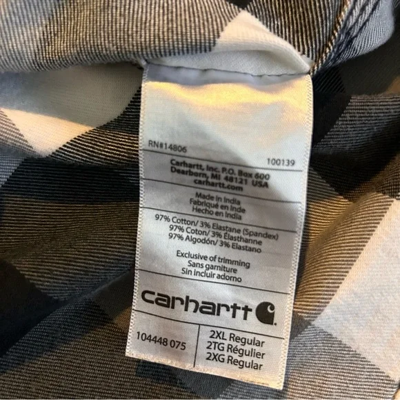 Carhartt Men's Loose Fit Heavyweight Flannel Plaid Shirt black n white 2XL - Picture 7 of 7